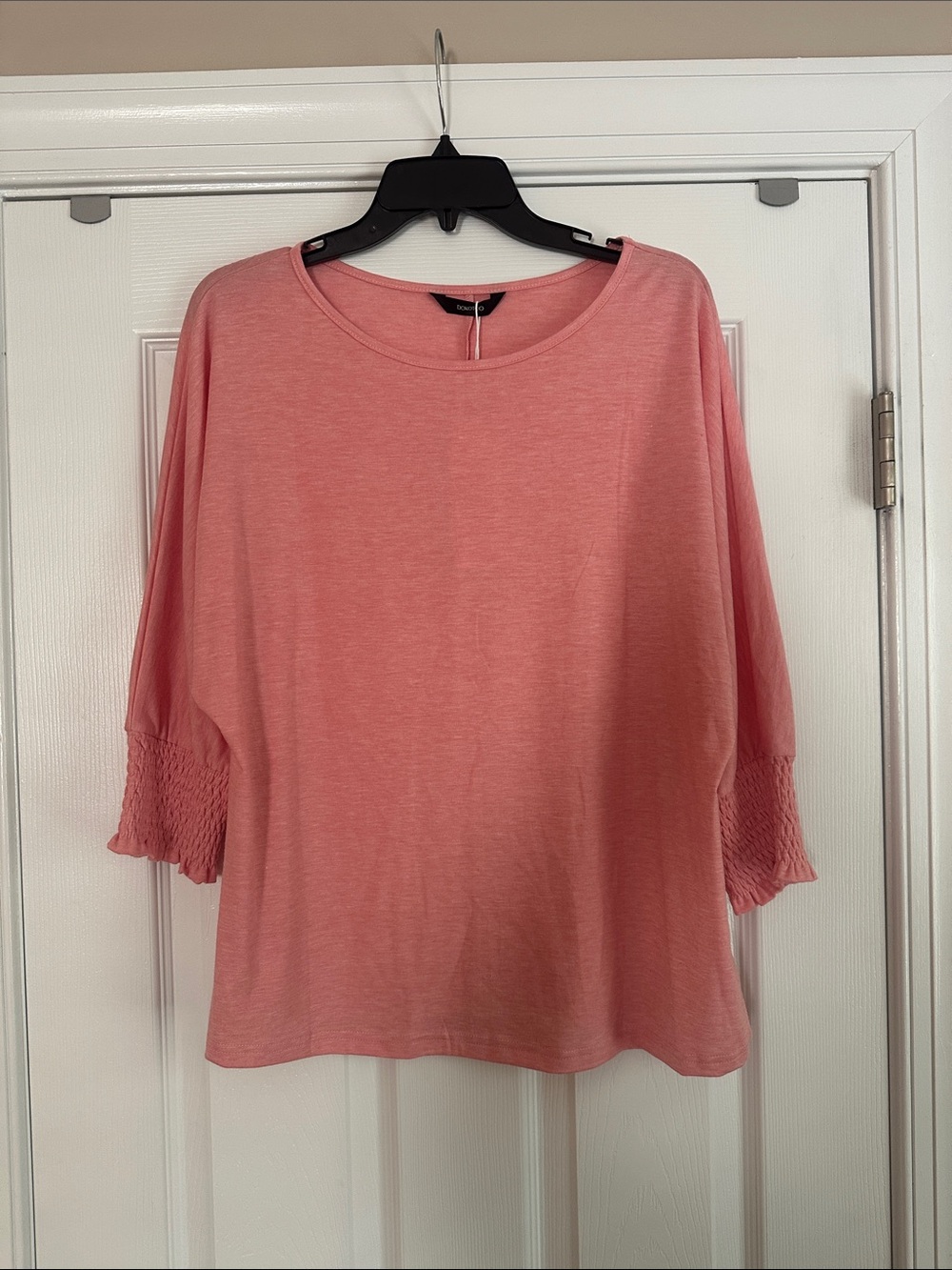 Women's Rose Pink Smocked-Sleeve Long Sleeve Tee